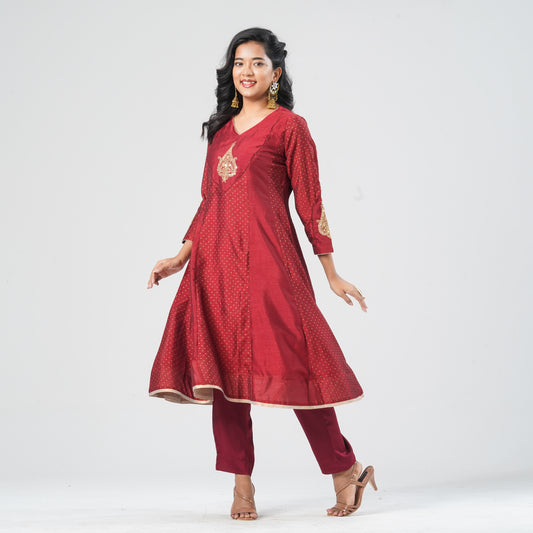 Women's Maroon Silk Two Piece Set