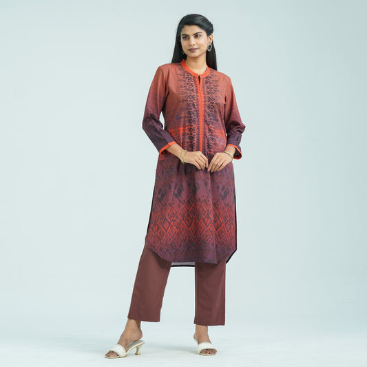Women’s Brown Blended Silk Two Piece Set