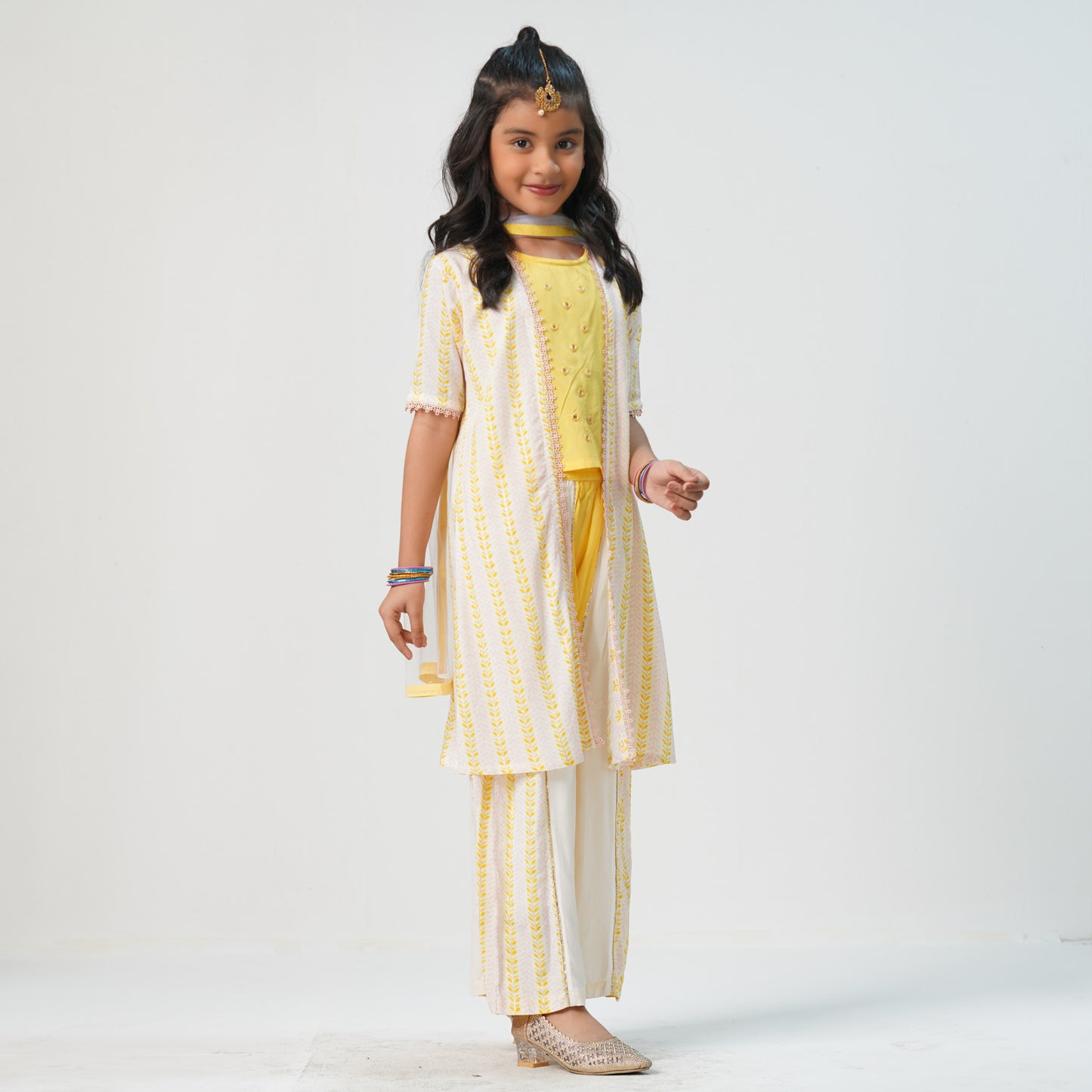 Girls Yellow White Yellow Three Piece