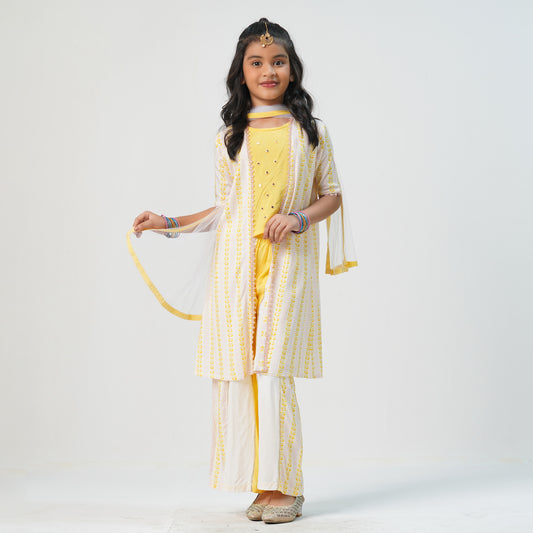 Girls Yellow White Yellow Three Piece