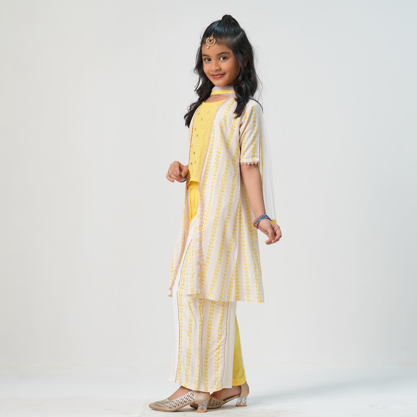 Girls Yellow White Yellow Three Piece