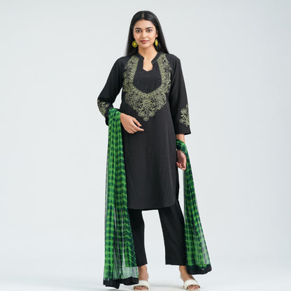 Women’s Black Floral Embroidered Three Piece Set