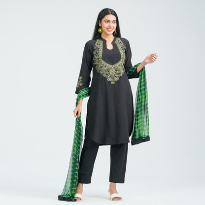 Women’s Black Floral Embroidered Three Piece Set
