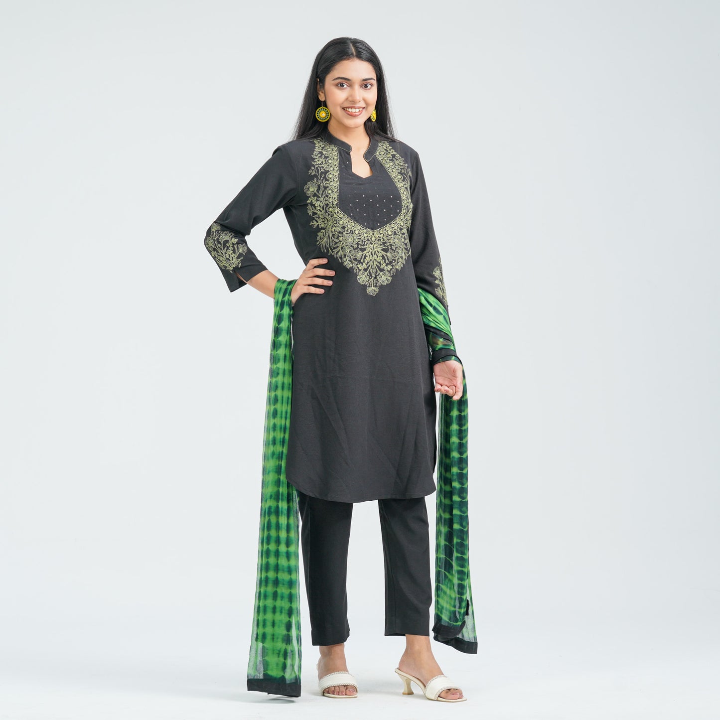 Women’s Black Floral Embroidered Three Piece Set