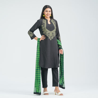 Women’s Black Floral Embroidered Three Piece Set
