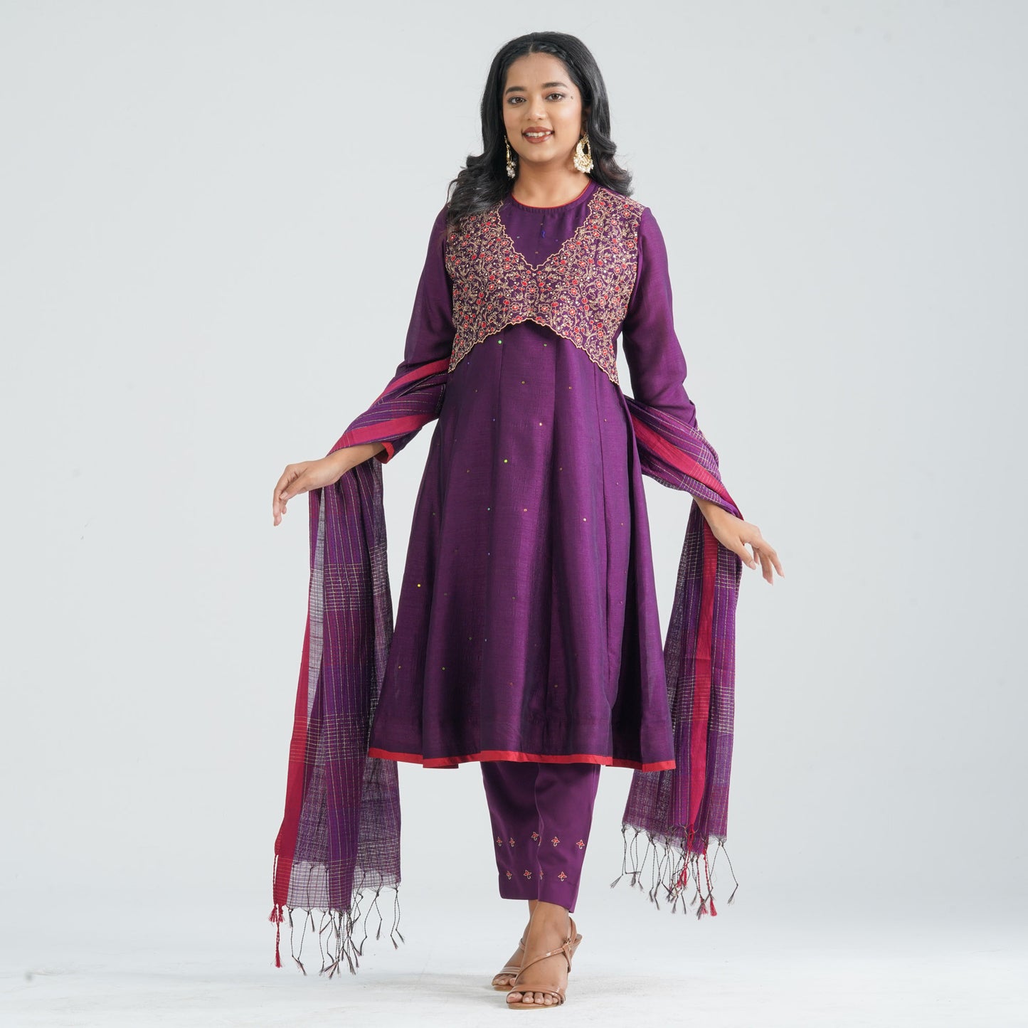 Women’s Purple Embroidered Three Piece Set