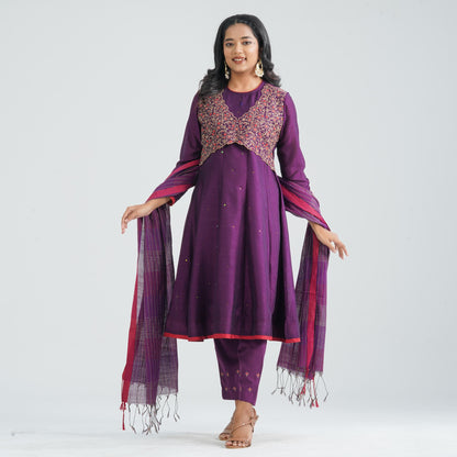 Women’s Purple Embroidered Three Piece Set