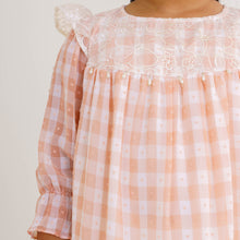 Load image into Gallery viewer, Girls Peach Check Georgette Frock
