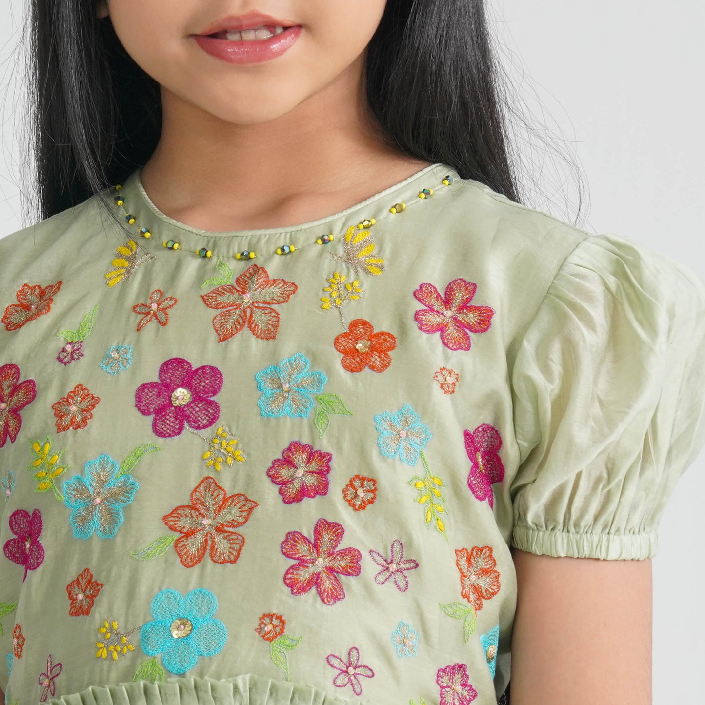 Girls Olive Shine Cotton Frock