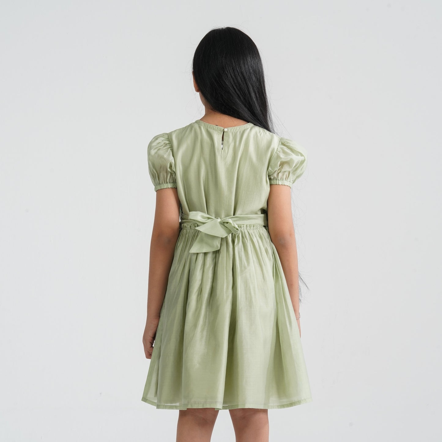 Girls Olive Shine Cotton Frock
