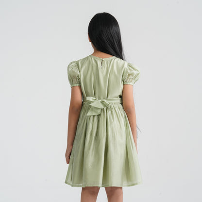 Girls Olive Shine Cotton Frock