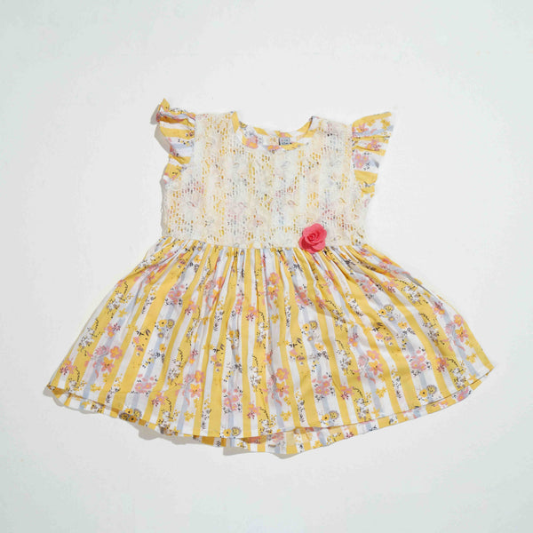 NEW BORN GIRLS FROCK - YELLOW