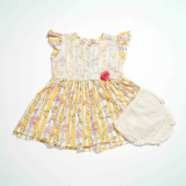 NEW BORN GIRLS FROCK - YELLOW