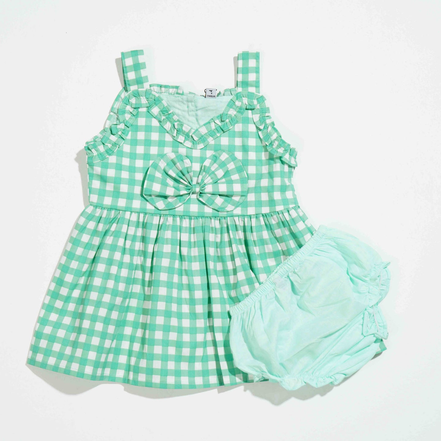 NEW BORN GIRLS FROCK - GREEN PRINT