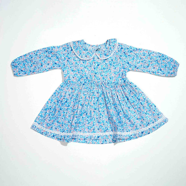 NEW BORN GIRLS FROCK BLUE FLORAL