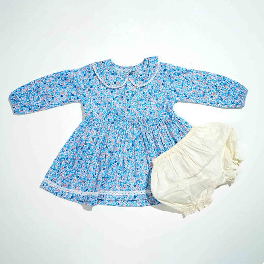 New Born Girls Frock Blue Floral