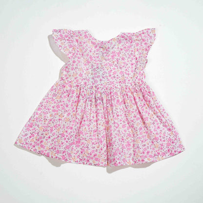 New Born Girls Frock - Pink Aop