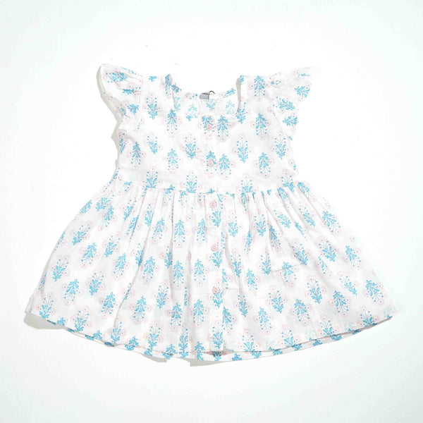 NEW BORN GIRLS FROCK - LIGHT PINK AOP