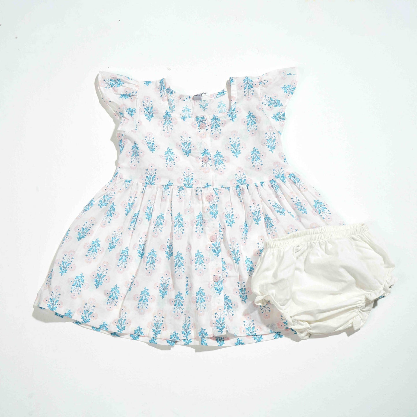 New Born Girls Frock - Light Pink Aop