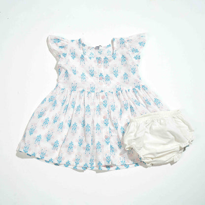 New Born Girls Frock - Light Pink Aop