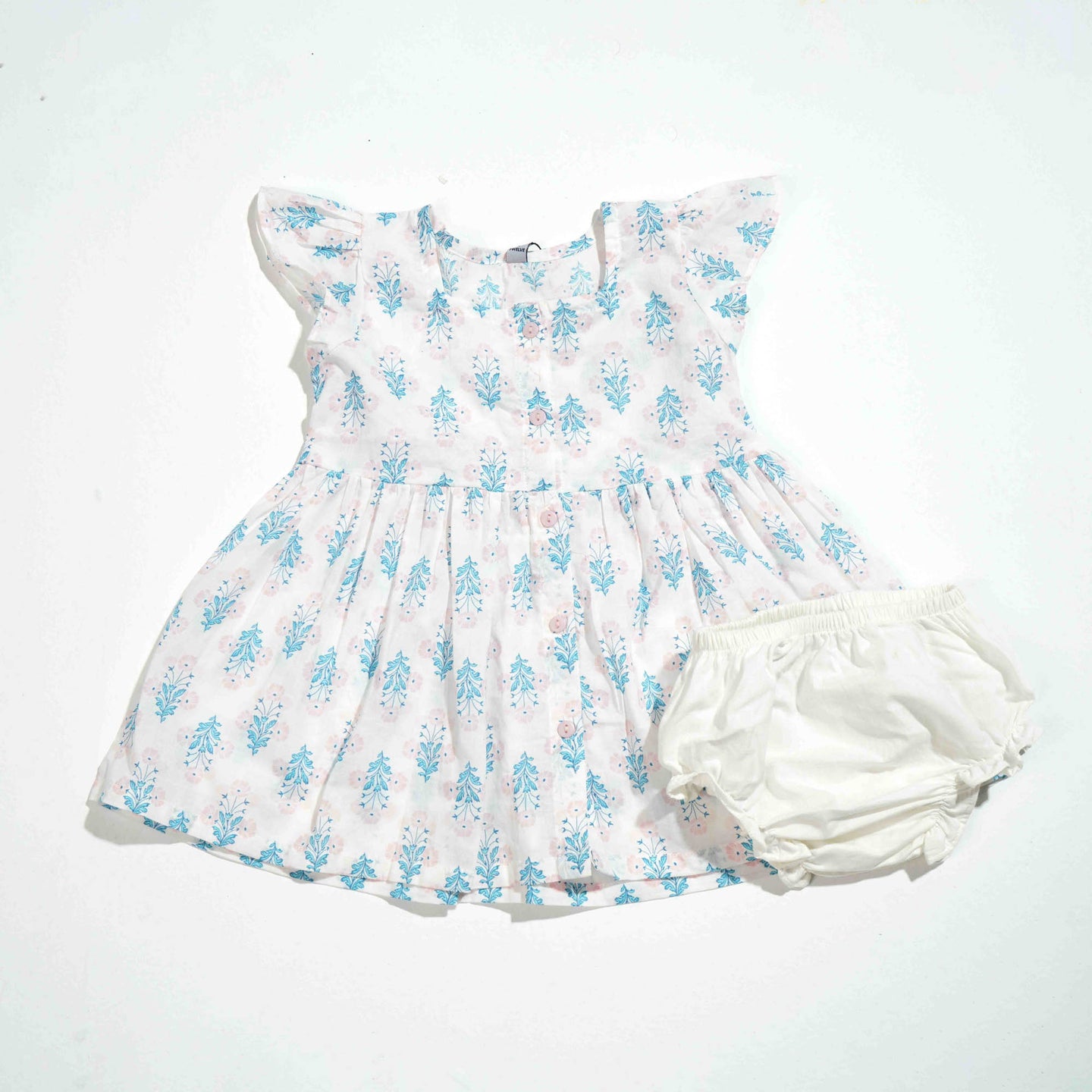 NEW BORN GIRLS FROCK - LIGHT PINK AOP