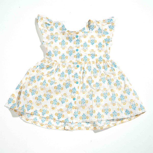 NEW BORN GIRLS FROCK - YELLOW AOP