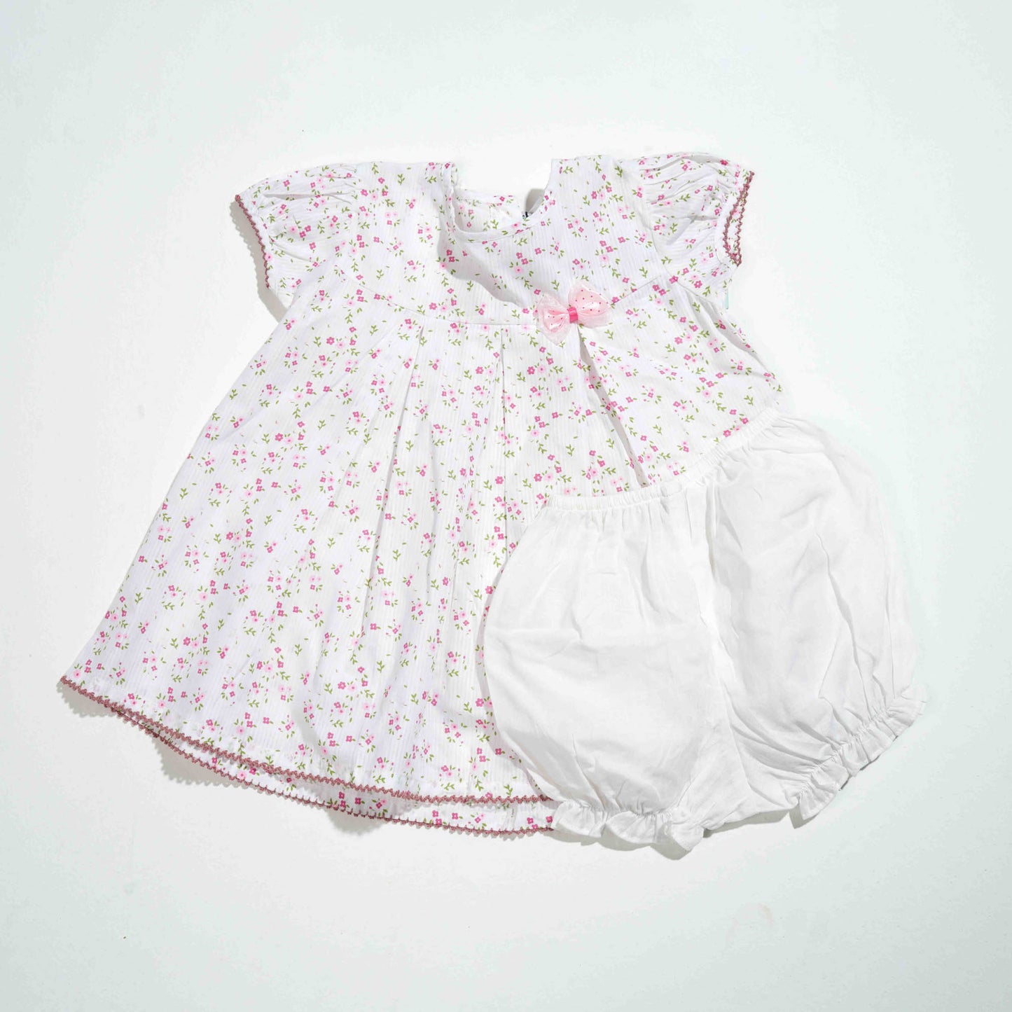 New Born Girls Frock - White Aop