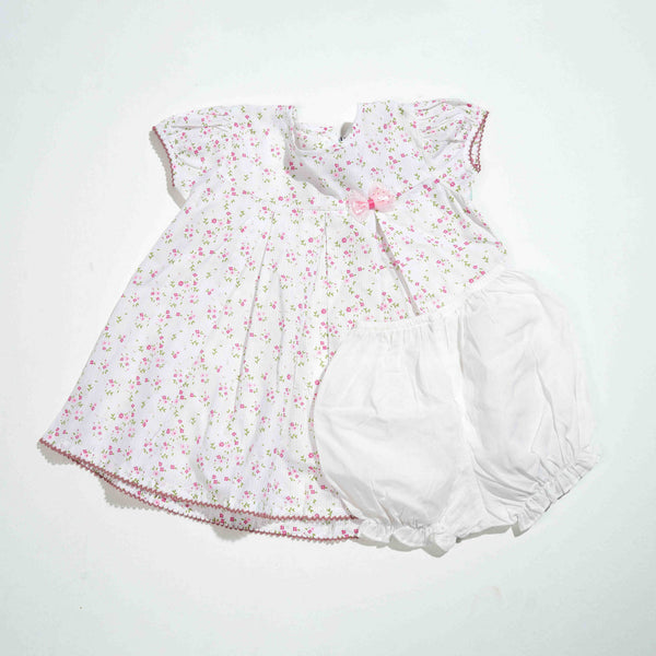 NEW BORN GIRLS FROCK - WHITE AOP