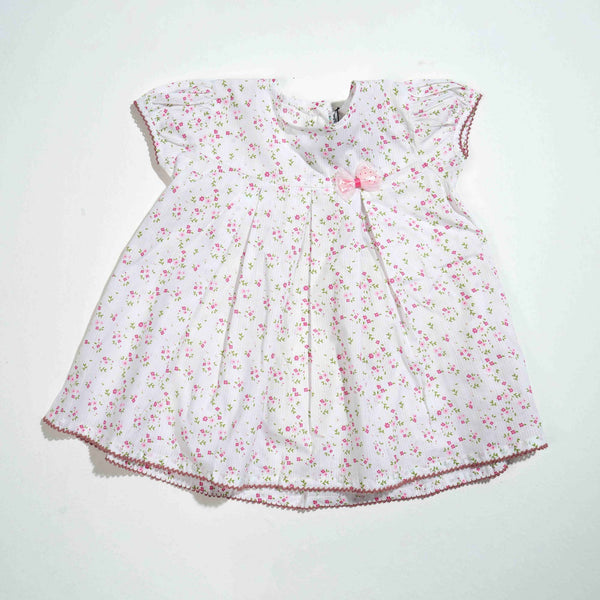 NEW BORN GIRLS FROCK - WHITE AOP