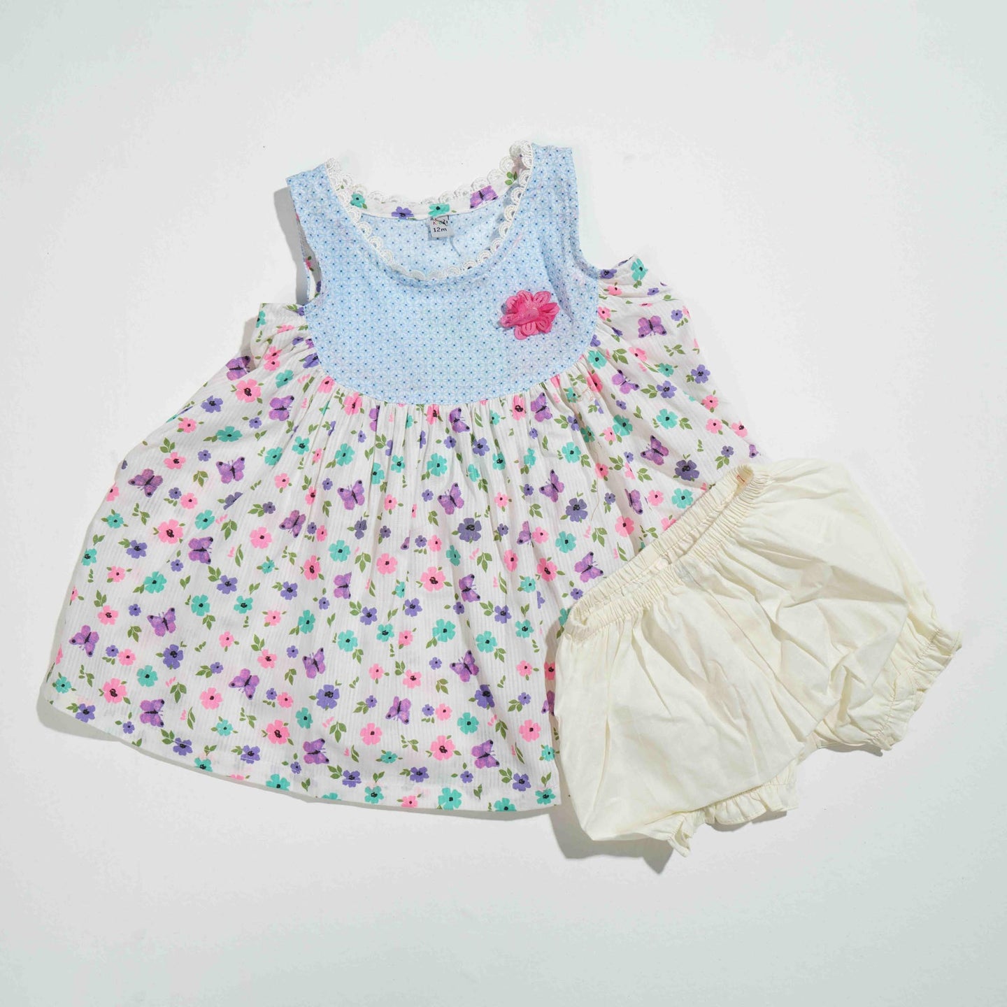 NEW BORN GIRLS FROCK - WHITE FLORAL