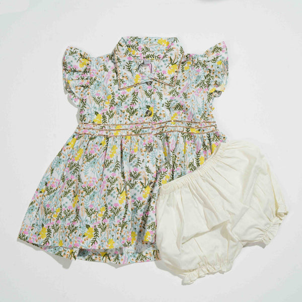 NEW BORN GIRLS FROCK - SKY BLUE