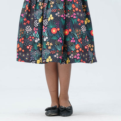 Girl's Floral Printed Blended Silk Gown with Sequin Cape