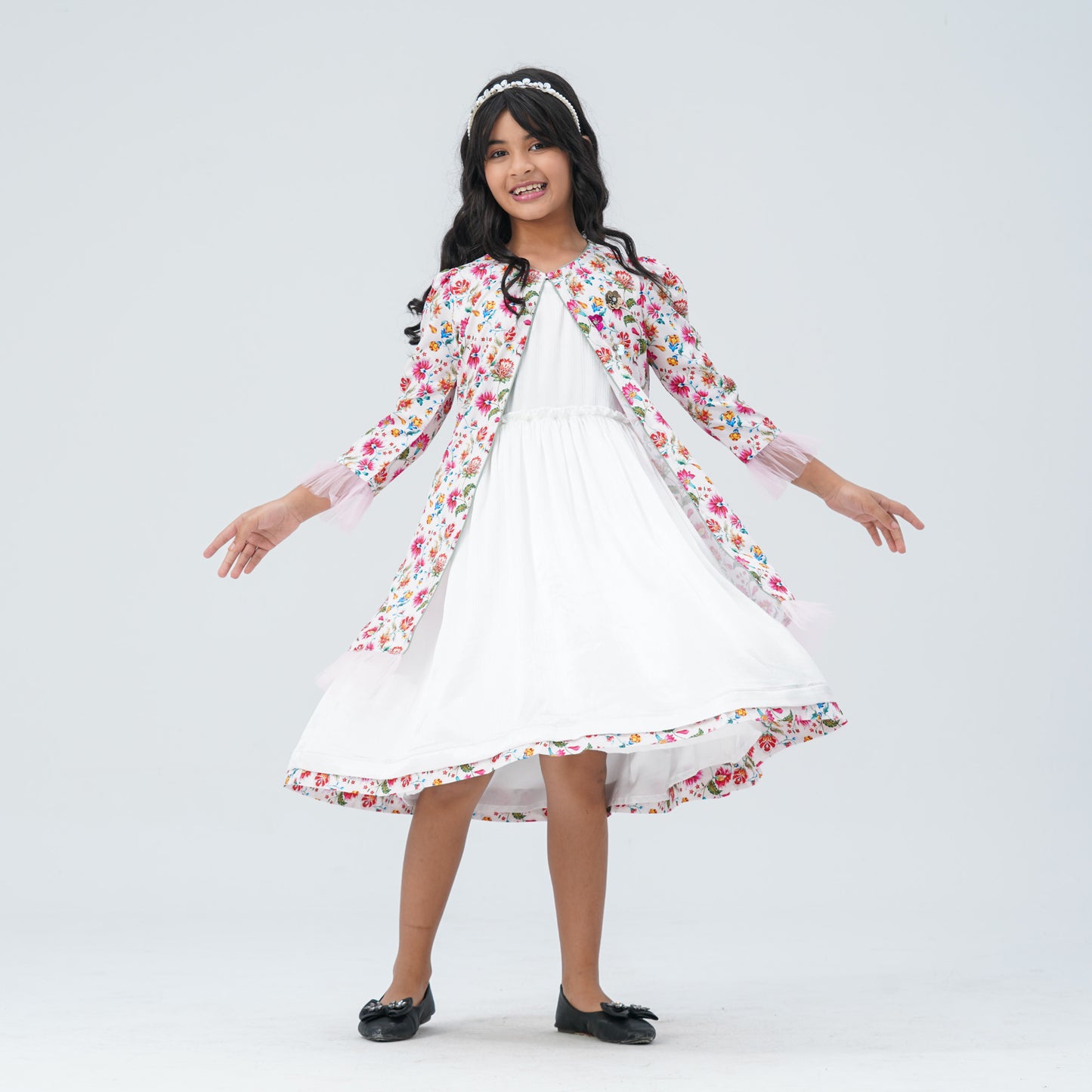 Girl's Floral Silk Gown