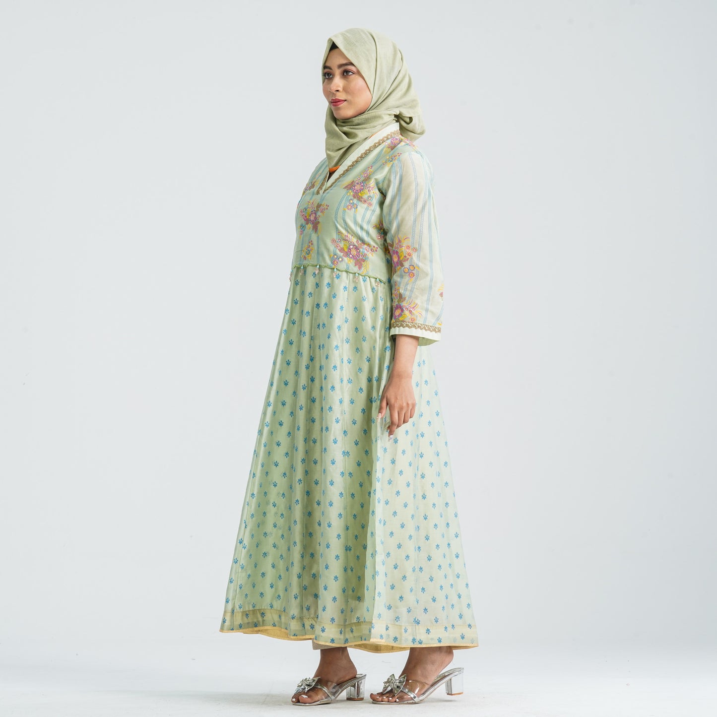 Women's Half Silk Ethnic Gown