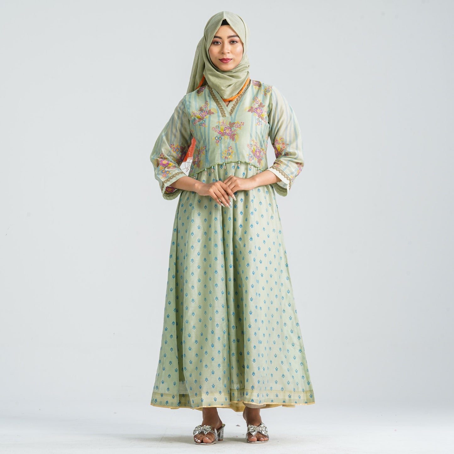 Women's Half Silk Ethnic Gown