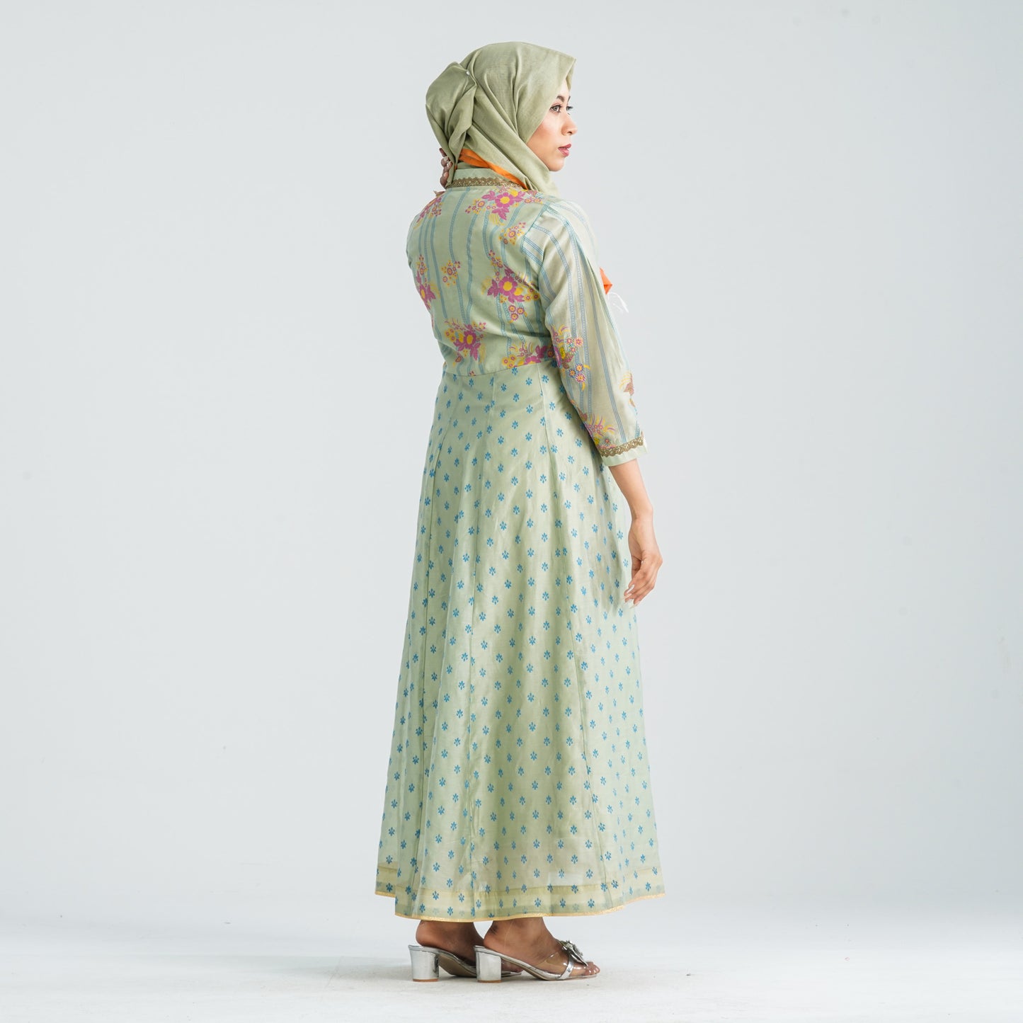 Women's Half Silk Ethnic Gown