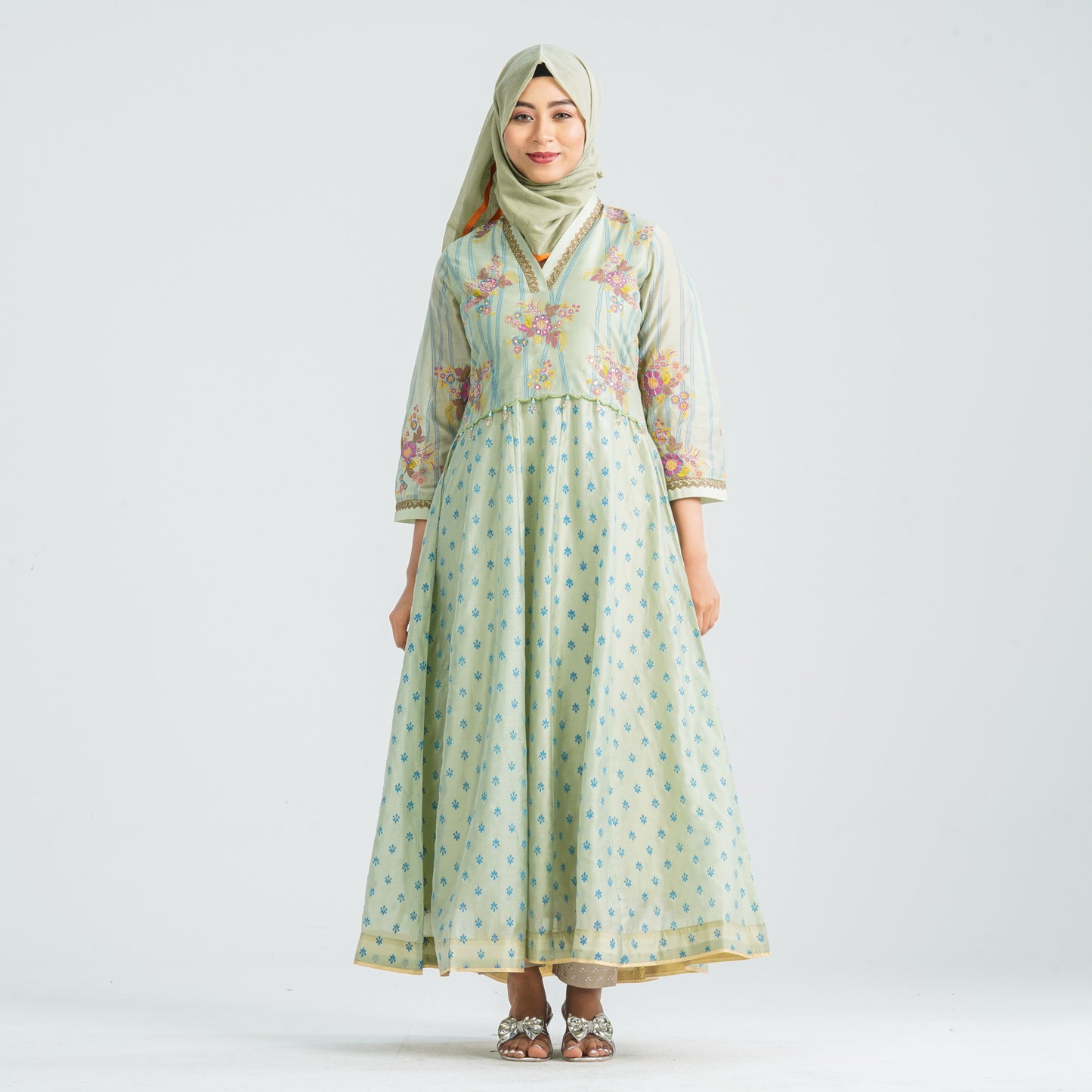 Women's Half Silk Ethnic Gown