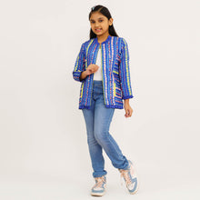 Load image into Gallery viewer, Girls Blue Ethnic Jacket
