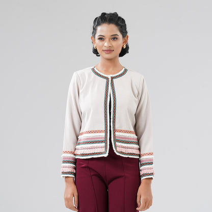 Women Beige Ethnic Jacket