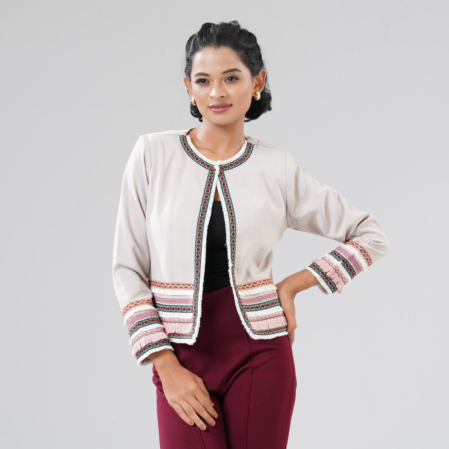 Women Beige Ethnic Jacket