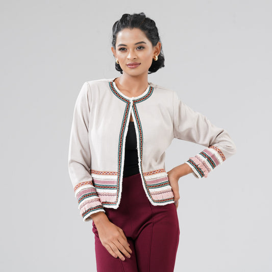 Women Beige Ethnic Jacket