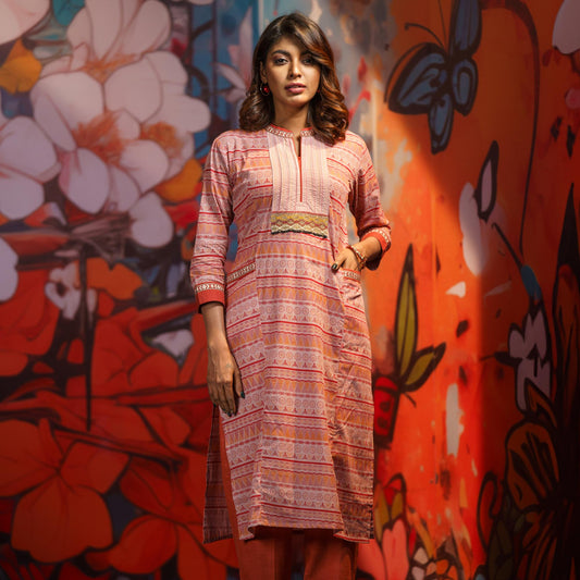 Womens Onion-Pink Print Kurti