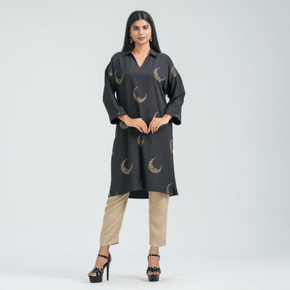 Women’s Black Blended Silk Kurti