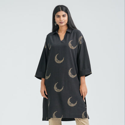 Women’s Black Blended Silk Kurti
