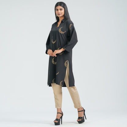 Women’s Black Blended Silk Kurti