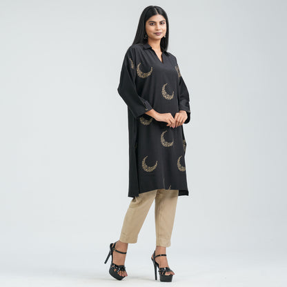 Women’s Black Blended Silk Kurti