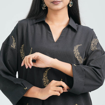 Women’s Black Blended Silk Kurti