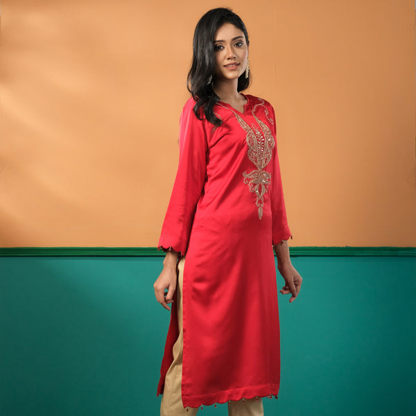 ETHNIC HIGH RANGE KURTI-RED