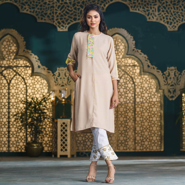 ETHNIC HIGH RANGE KURTI-BISCUIT COLOR