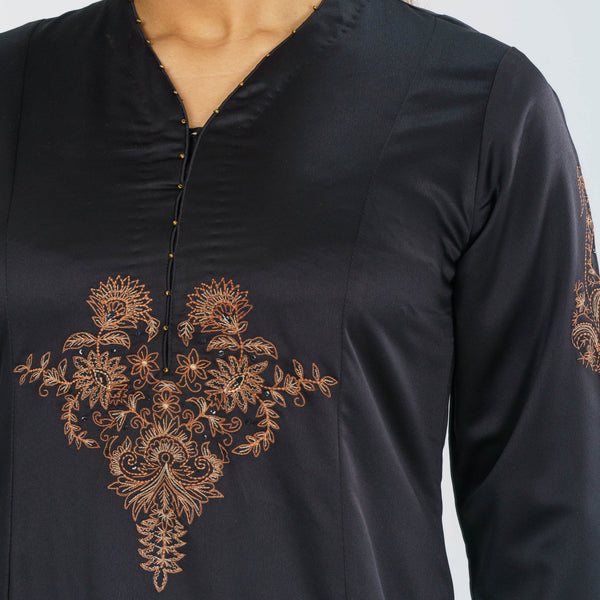 Women's Black Embroidered High Range Kurti